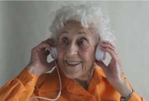 old woman headphone crop